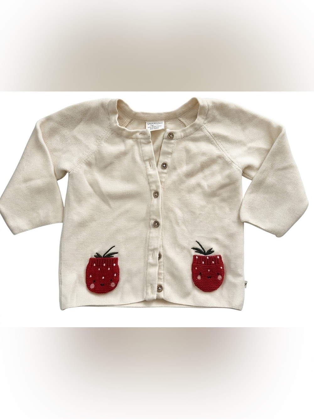 Viverano Organics Strawberry Embroidered Pocket Baby Cardigan 18-24M
